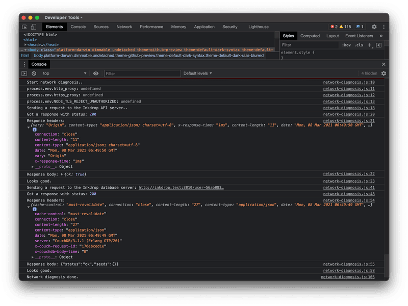 Network diagnosis output